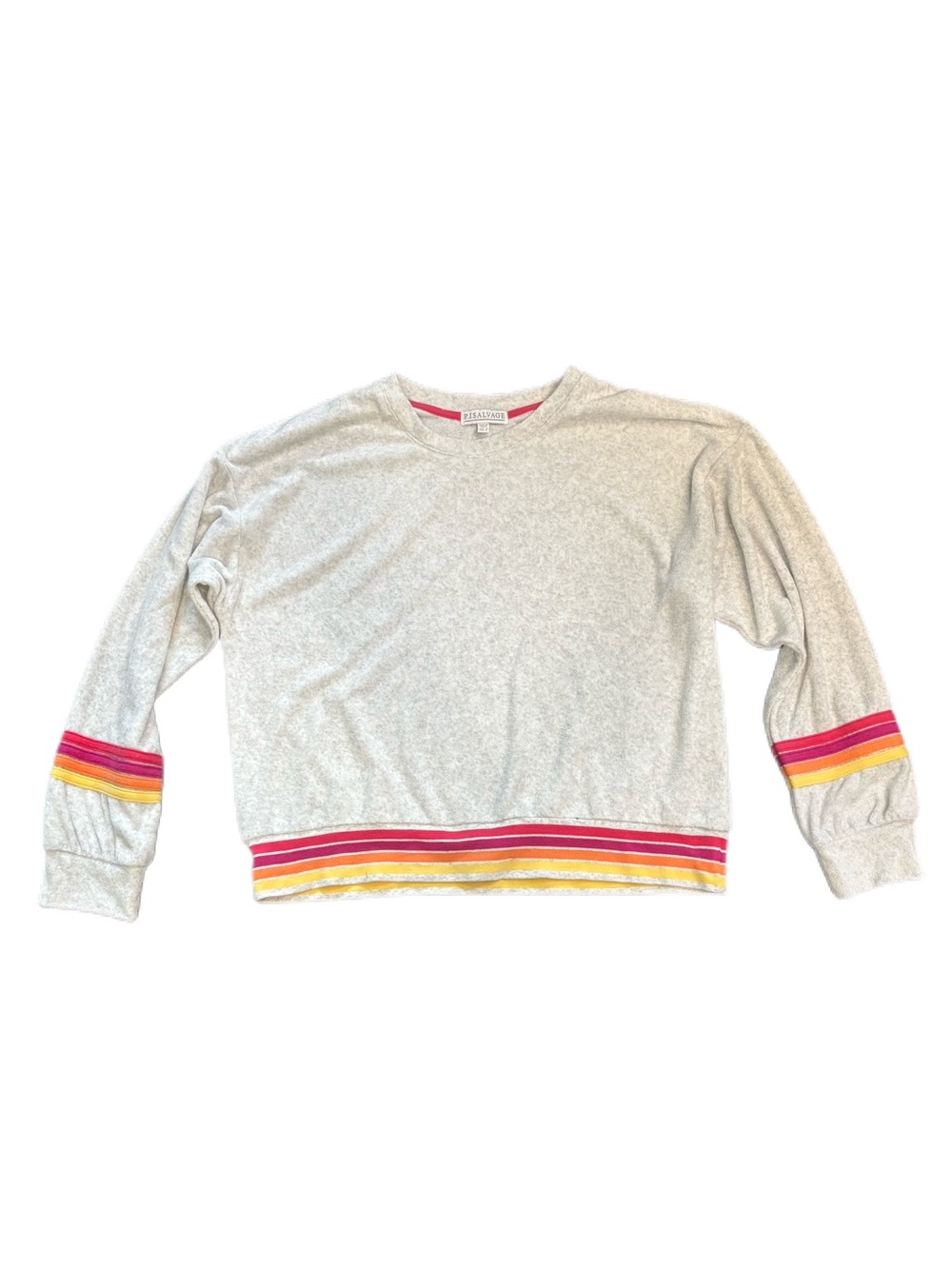 P.J. Salvage Sporty Stripe Lounge Sweatshirt in Heather Cloud - Size Large